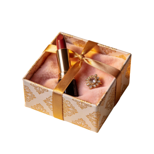 Luxury Lipstick & Crystal Ring Gift Set in Ornate Box